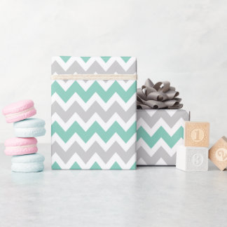 Grey and Aqua Zigzag Chevron Stripes Wrapping Paper