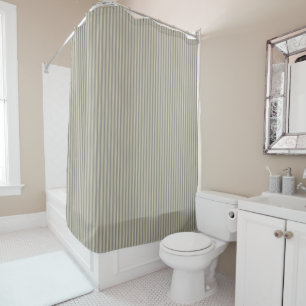 Grey and Beige Ticking Stripe Shower Curtain