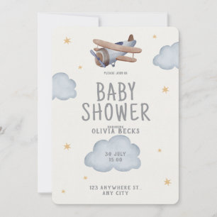 Grey And Beige Watercolor Baby Shower Invitation