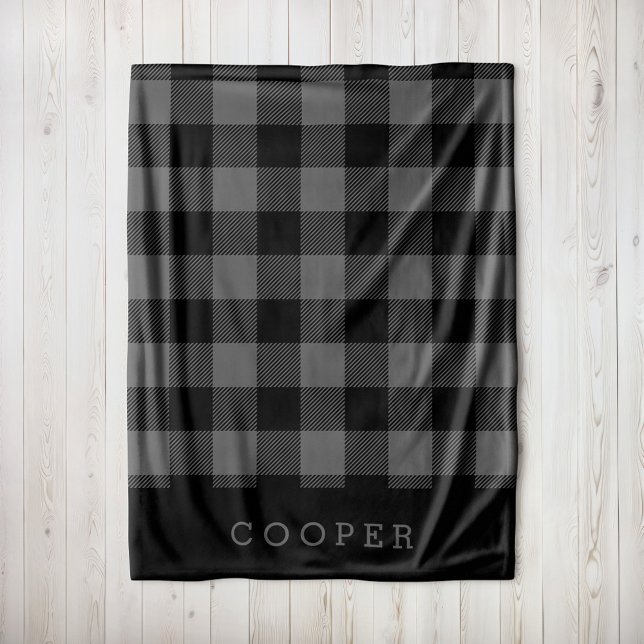 Grey and Black Buffalo Check Monogram Fleece Blanket (Creator Uploaded)