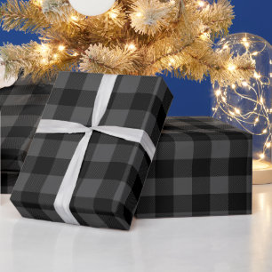 Grey and Black Buffalo Check Wrapping Paper