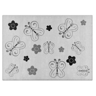 Grey and Black Butterflies and Posies Cutting Board
