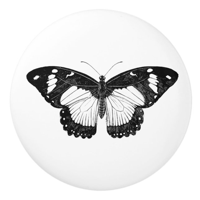 Grey and Black Butterfly Ceramic Knob (Front)