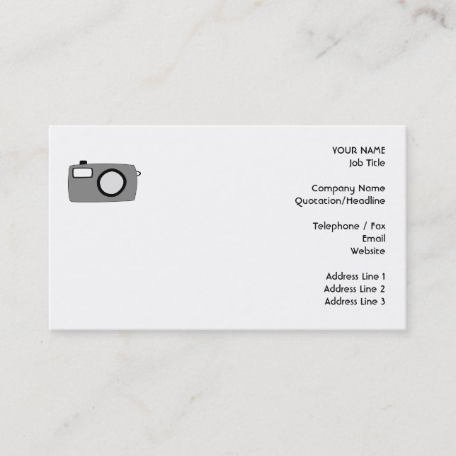 Grey and Black Camera. On White. Business Card (Front)
