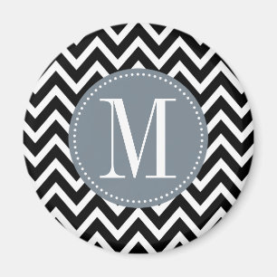 Grey and Black Chevron Custom Monogram Magnet