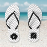 Grey and Black Chevron Monogram Jandals<br><div class="desc">Custom printed flip flop sandals with a stylish modern chevron pattern and your custom monogram or other text in a circle frame. Click Customise It to change text fonts and colours or add your own images to create a unique one of a kind design!</div>