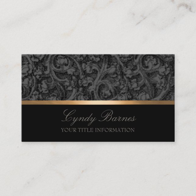 Grey and Black Damask Business Card (Front)