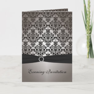 Grey and Black Damask Card Style Evening Invite