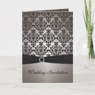 Grey and Black Damask Card Style Wedding Invite