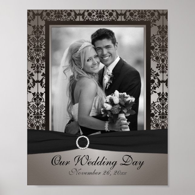 Grey and Black Damask Photo Frame Insert Poster (Front)