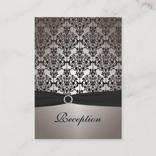 Grey and Black Damask Reception Card (Front)