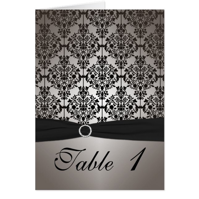 Grey and Black Damask Table Number Card (Front)