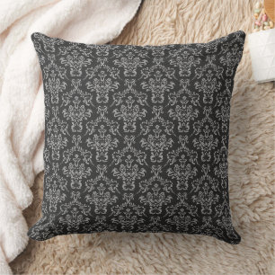 Grey and Black Damask Wallpaper Pattern Cushion