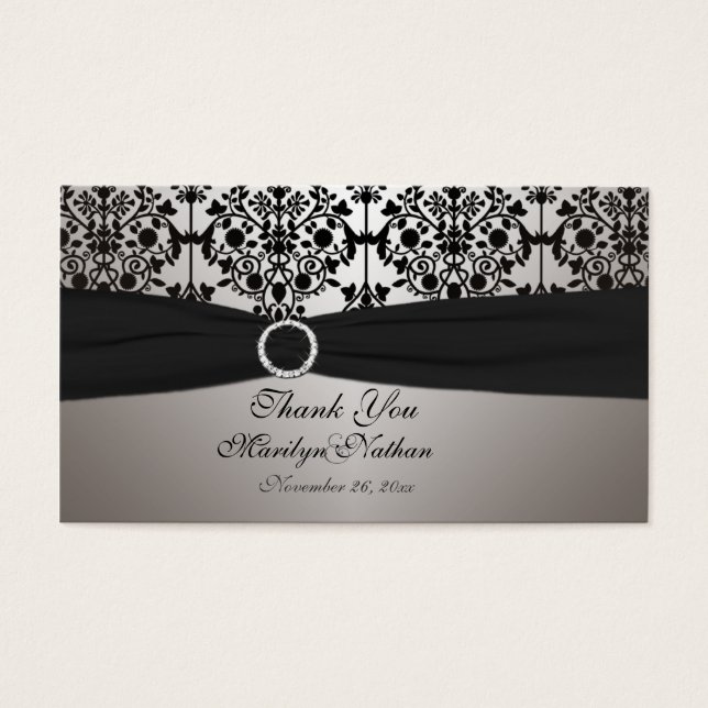 Grey and Black Damask Wedding Favour Tag (Front)