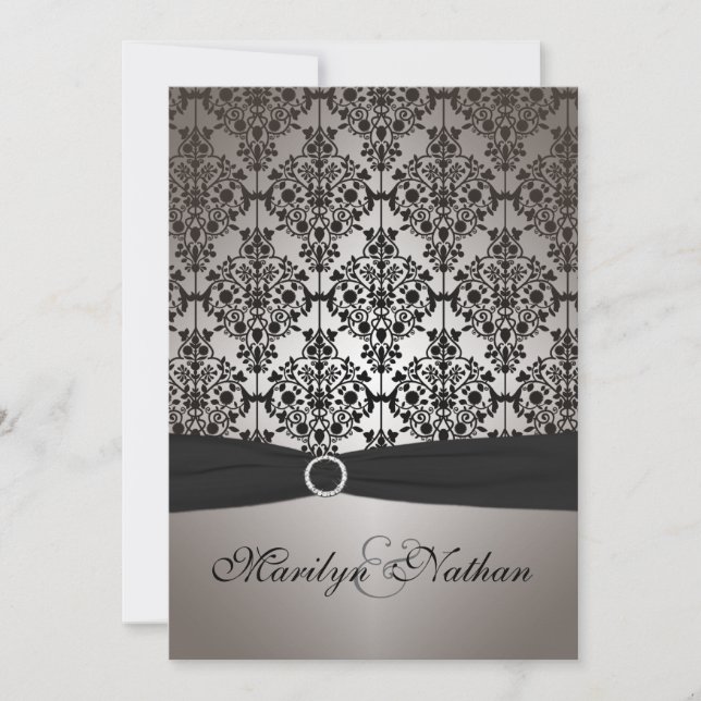 Grey and Black Damask Wedding Invitation (Front)