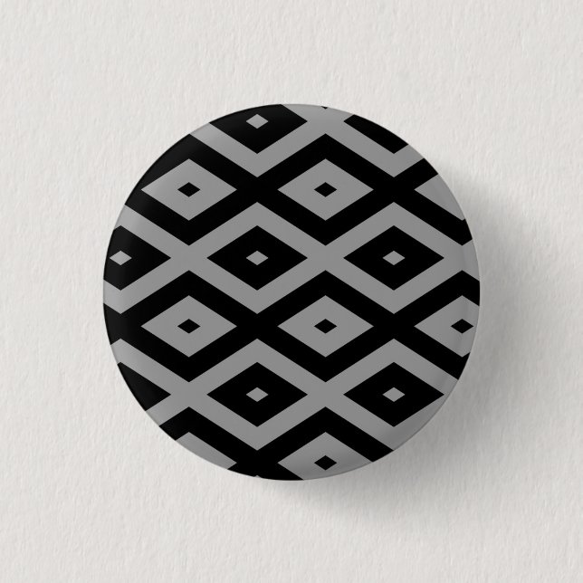 Grey and black diamond pattern 3 cm round badge (Front)
