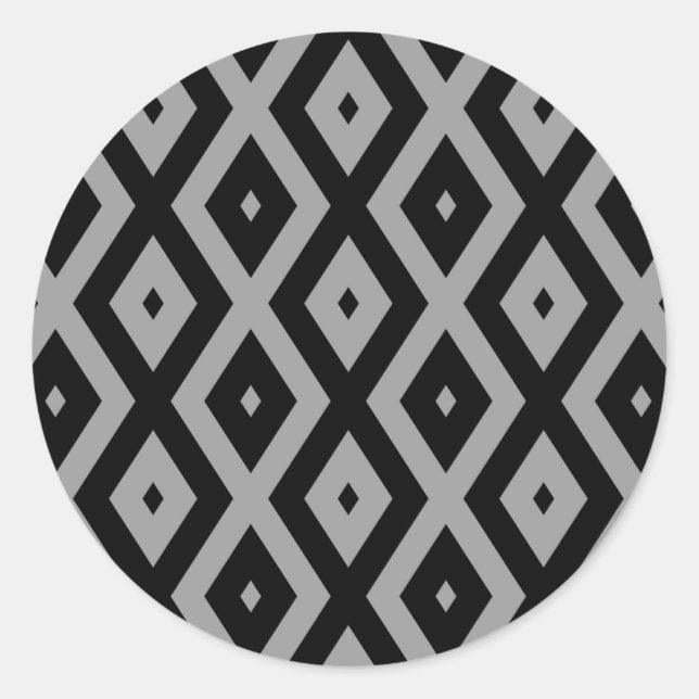 Grey and black diamond pattern classic round sticker (Front)