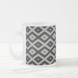Grey and black diamond pattern frosted glass coffee mug