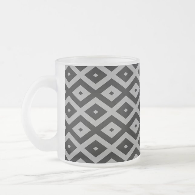 Grey and black diamond pattern frosted glass coffee mug (Left)