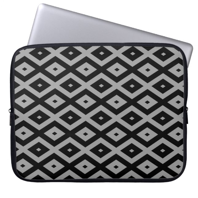 Grey and black diamond pattern laptop sleeve (Front)