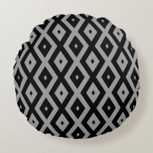 Grey and black diamond pattern round cushion