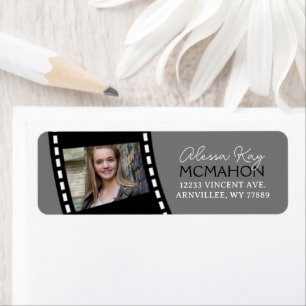 Grey and Black Filmstrip Photo Return Address