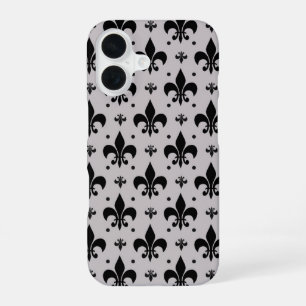 Grey and Black Fleur-de-lis Pattern Design iPhone 16 Case
