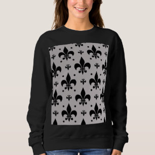 Grey and Black Fleur-de-lis Pattern Design Sweatshirt