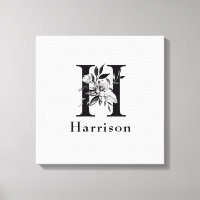 Grey and Black Floral Monogram Letter H Custom
