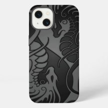 Grey and Black Flying Yin Yang Dragons