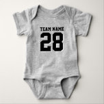 Grey and Black Football Jersey Sports Baby Romper Bodysuit<br><div class="desc">Cute football jersey bodysuit for baby. Mum and dad love sports. It's only natural the baby should too. Cute baby bodysuit in silver grey and black. You can customise the name and player number on the front and back of the jersey. Not just for football fans. Any type of sports...</div>