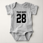 Grey and Black Football Jersey Sports Baby Romper Bodysuit<br><div class="desc">Cute football jersey bodysuit for baby. Mum and dad love sports. It's only natural the baby should too. Cute baby bodysuit in silver grey and black. You can customise the name and player number on the front and back of the jersey. Not just for football fans. Any type of sports...</div>