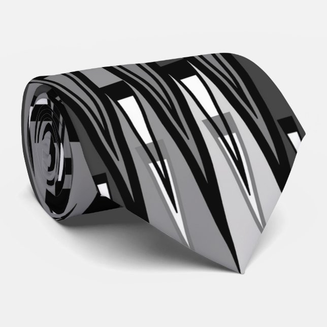 Grey And Black Geometrical Triangles Design, Tie (Rolled)