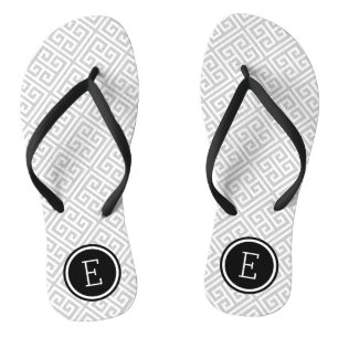 Grey and Black Greek Key Monogram Jandals