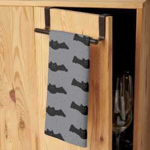 Grey and Black Halloween Bats Tea Towel
