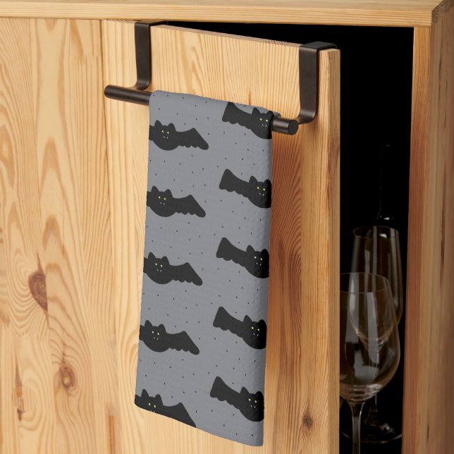 Grey and Black Halloween Bats Tea Towel (Thirds Fold)