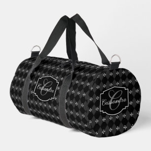 Grey and Black Harlequin and Gothic Cross  Duffle Bag