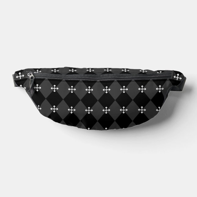 Grey and Black Harlequin Design with Gothic Cross Bum Bags (Lay Down)