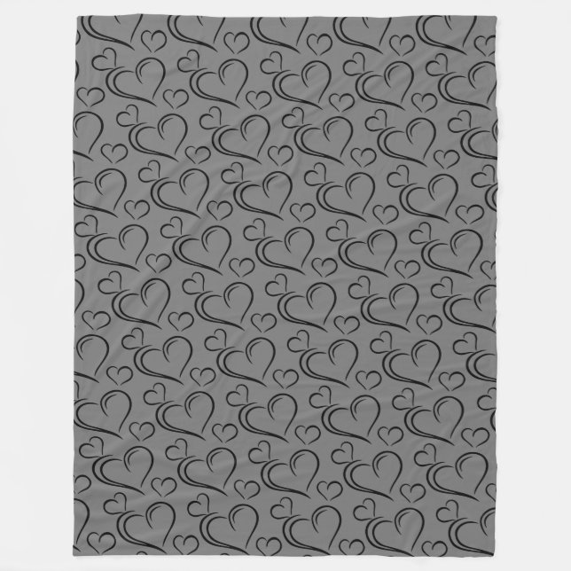 Grey and black heart large sherpa blanket (Front)