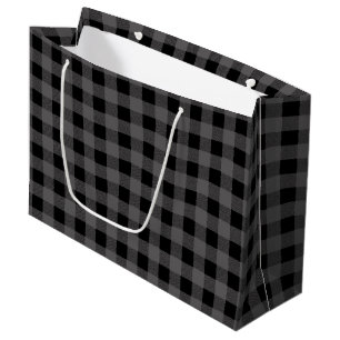Grey and Black Lumberjack Plaid Large Gift Bag
