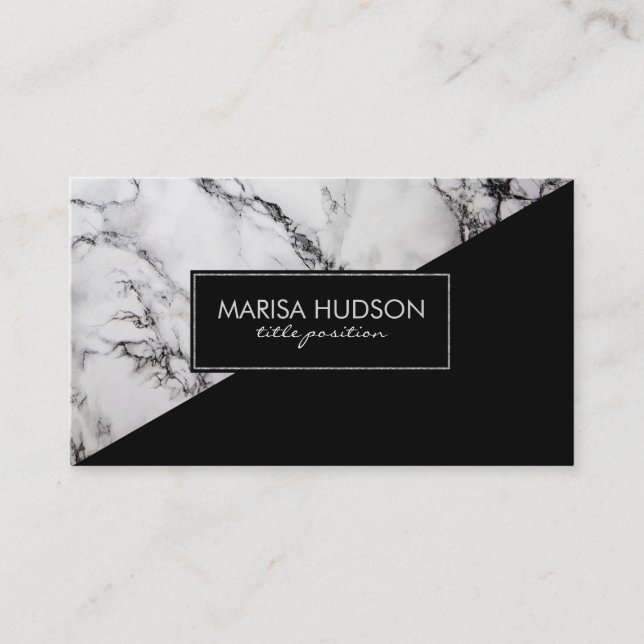 Grey And Black Marble Black Triangle Business Card (Front)
