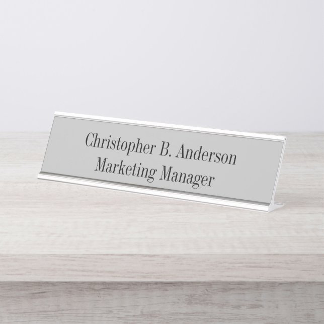 Grey and Black Minimalist Name and Work Title Desk Name Plate (Front)