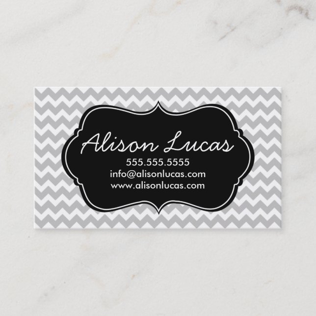 Grey and Black Modern Chevron Stripes Business Card (Front)