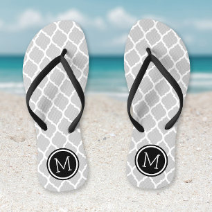 Grey and Black Moroccan Quatrefoil Monogram Jandals