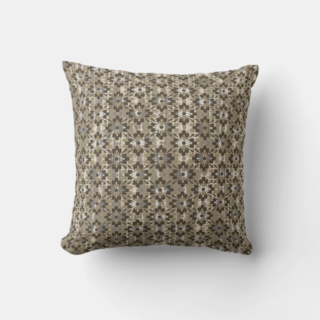 Grey and Black Patterned Flowers Cushion (Front)