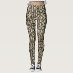Grey and Black Patterned Flowers Leggings