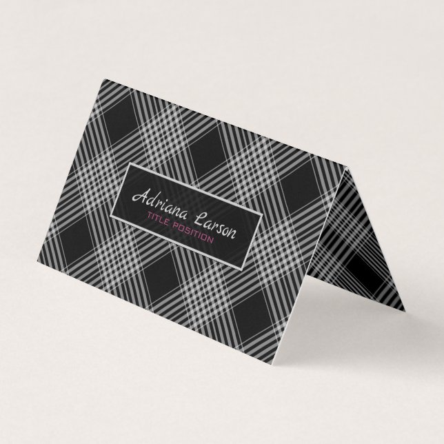 Grey And Black Plaid Business Card (Front)
