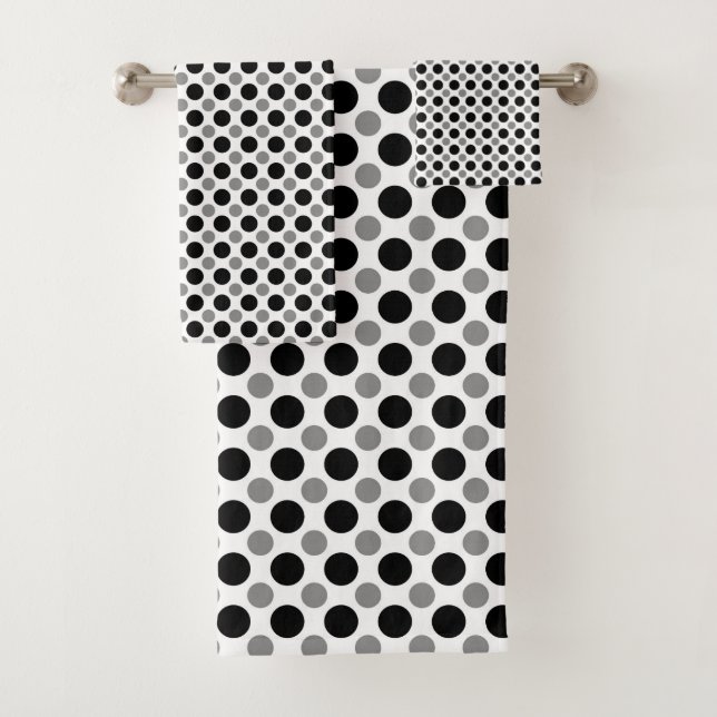 Grey and black polka Dots  Bath Towel Set (Insitu)