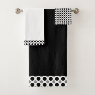 Grey and black polka Dots Bath Towel Set