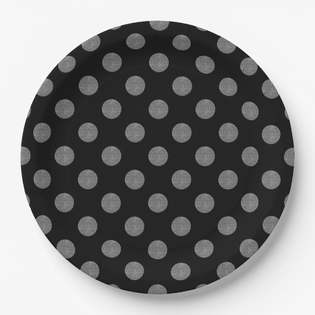 Grey and black polka dots paper plate (Front)